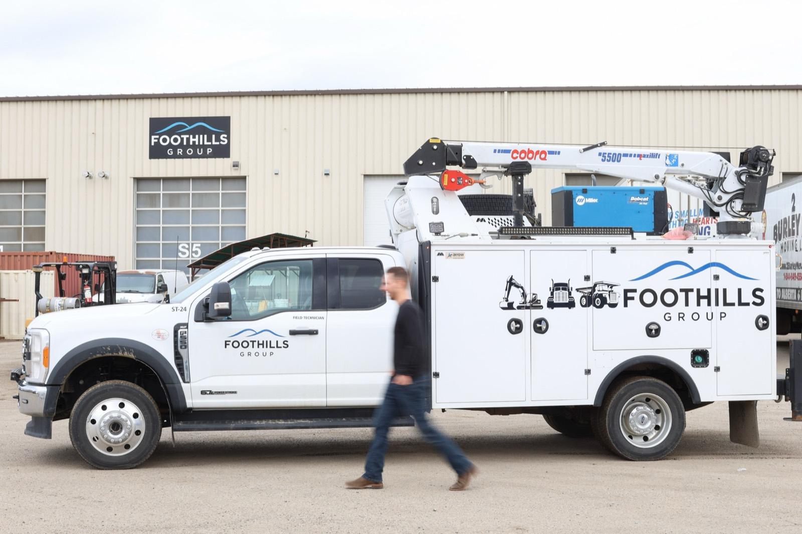 Foothills Group mobile service truck outside the shop